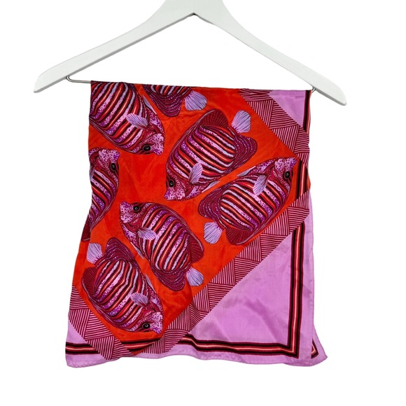Diane Von Furstenberg Accessories - Diane Von Furstenberg Tropical Fish Print Silk Scarf Pink Red